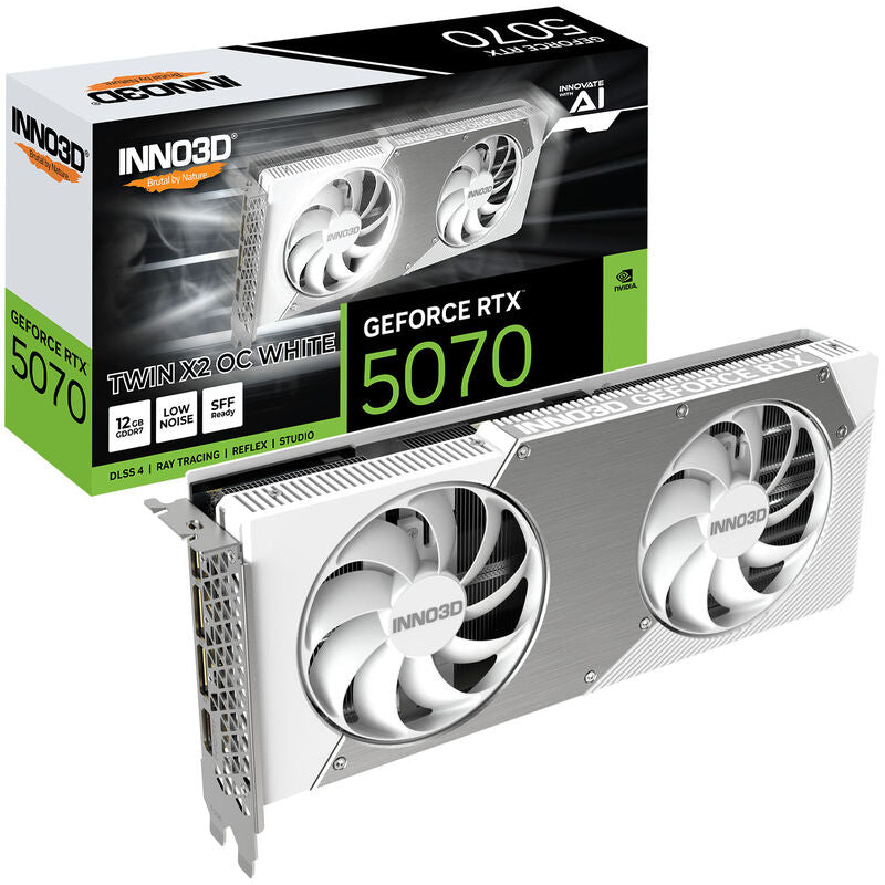 INNO3D RTX 5070 Twin X2 OC grafikkort forfra hvit