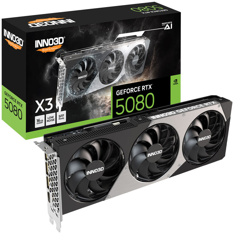 INNO3D RTX 5080 X3 grafikkort 16 GB GDDR7 svart forfra