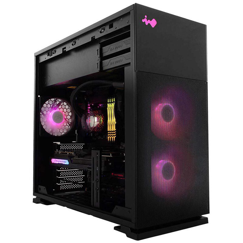 InWin 127 kabinett midtårn herdet glass svart nærbilde I/O-panel