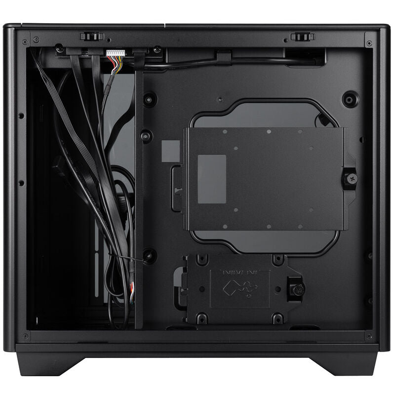 InWin A3 minitårn kabinett herdet glass mATX svart nærbilde av frontpanel