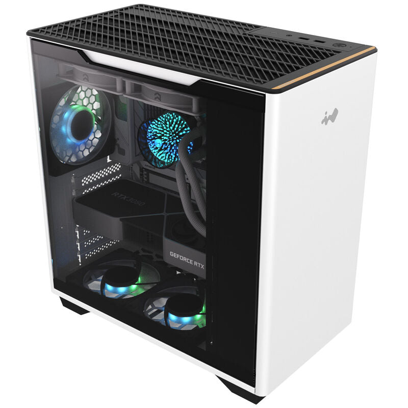 InWin A5 kabinett midtårn ATX herdet glass hvit bakside