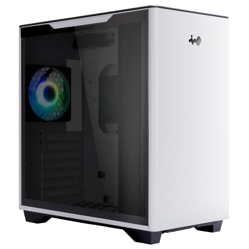 InWin A5 kabinett midtårn ATX herdet glass hvit forfra