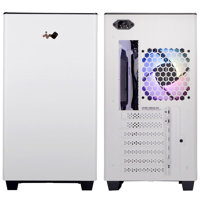 InWin A5 kabinett midtårn ATX herdet glass hvit kjølesystem