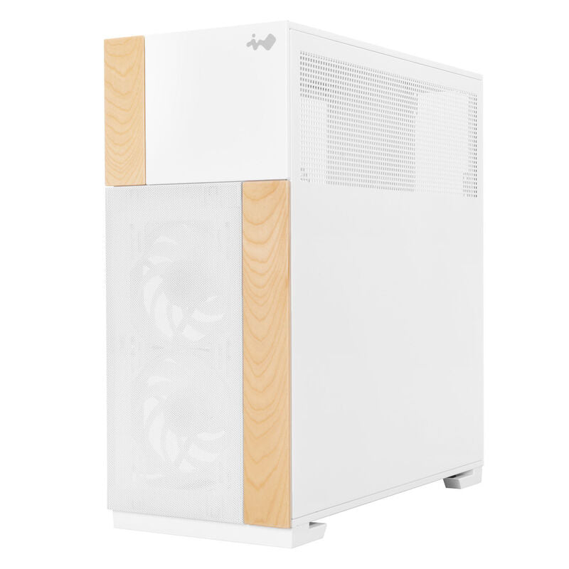 Detalj av InWin F5 kabinett fulltårn E-ATX hvit glasspanel
