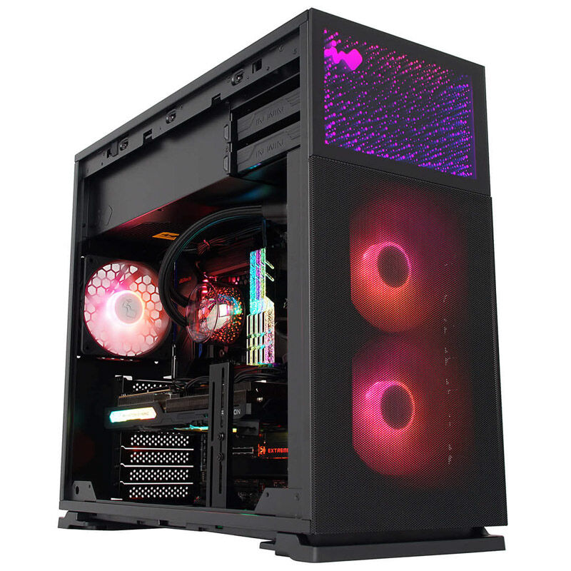 InWin N127 kabinett midtårn herdet glass svart nærbilde av ARGB-vifte