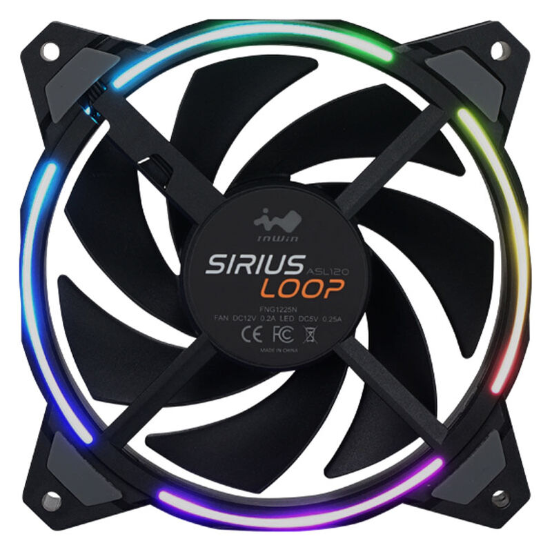 InWin Sirius Loop RGB PWM vifte 3-pakk nærbilde av RGB LED-lys