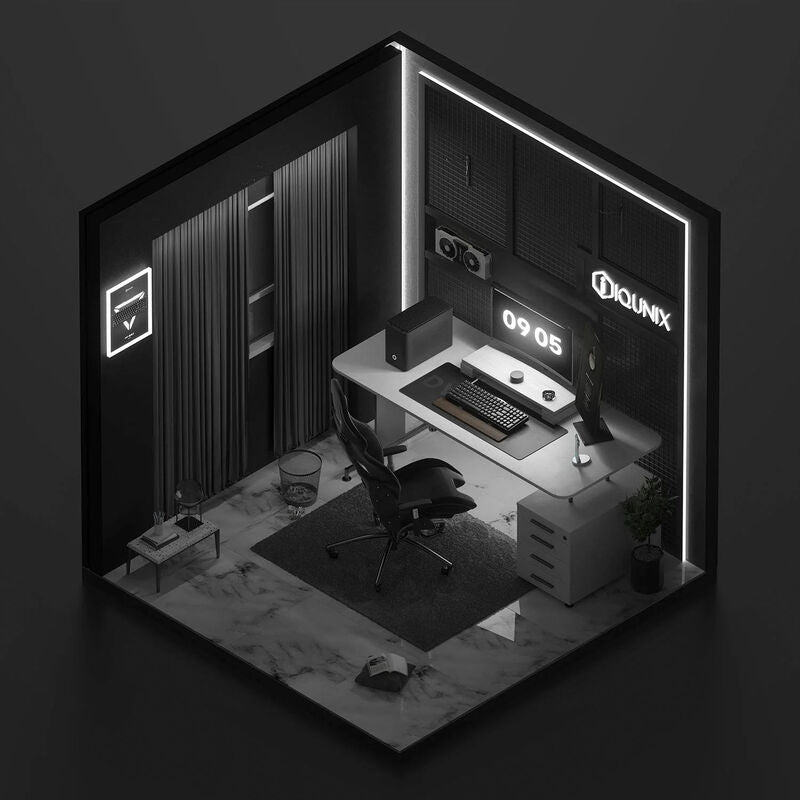 IQUNIX F97 Dark Side med medfølgende støvbeskyttelse og tilbehør