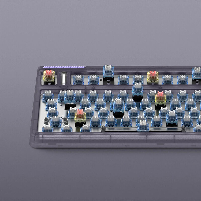 IQUNIX F97 Lavandin trådløs mekanisk gamingtastatur nærbilde av RGB-belysning