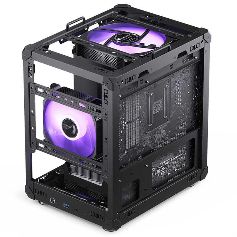 Frontpanel med USB-porter på Jonsbo C6 kabinett minitårn Micro-ATX med bærehåndtak svart