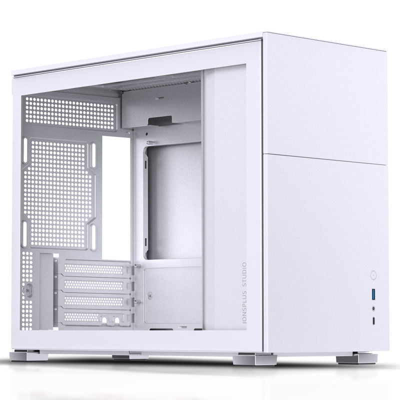 Jonsbo D31 kabinett Micro-ATX herdet glass hvit forfra