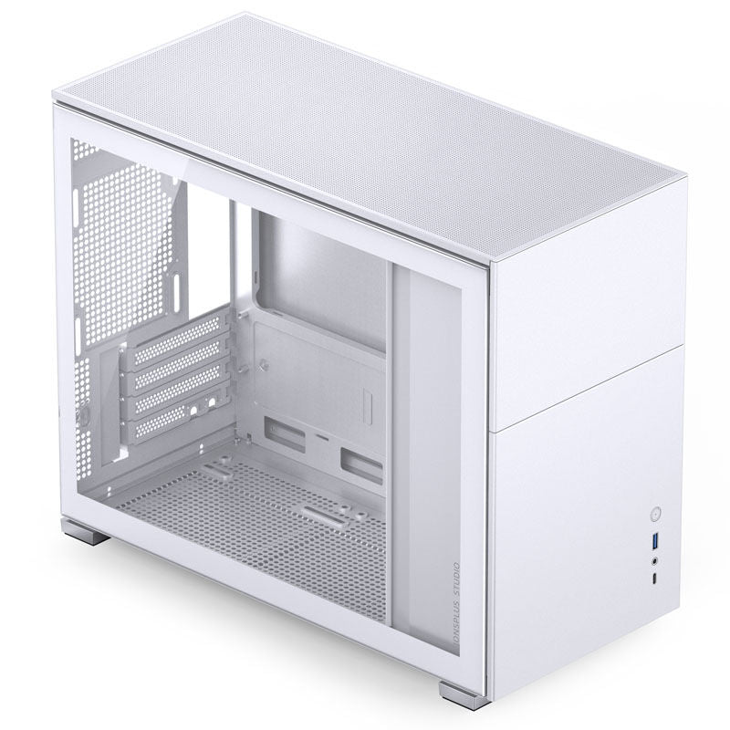 Jonsbo D31 kabinett Micro-ATX herdet glass hvit bakside