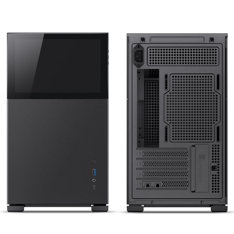 Montert Jonsbo D31 Screen Micro-ATX kabinett med komponenter