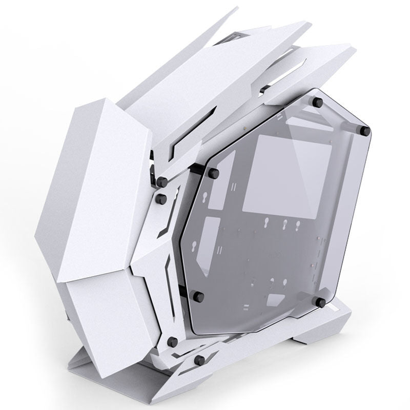 Detalj av herdet glass på Jonsbo MOD3 Mini Micro-ATX showcase-kabinett herdet glass hvit