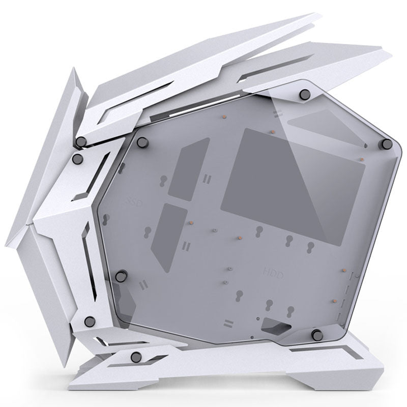 USB-C og USB 3.0 porter på Jonsbo MOD3 Mini Micro-ATX showcase-kabinett herdet glass hvit