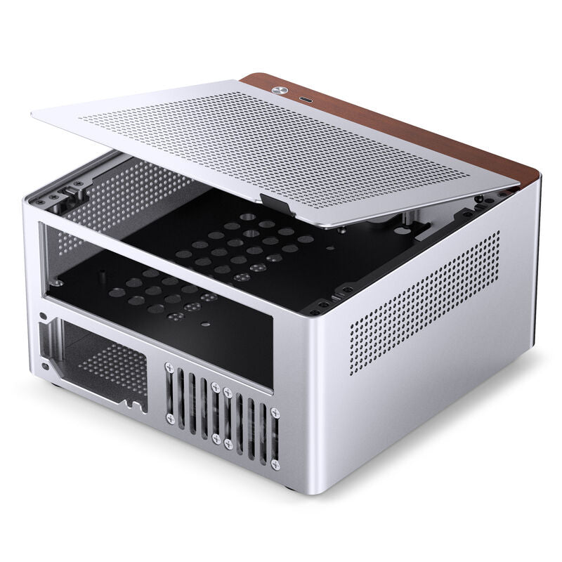 Jonsbo N10 kabinett Mini-ITX sølv aluminium nærbilde av USB Type-C port
