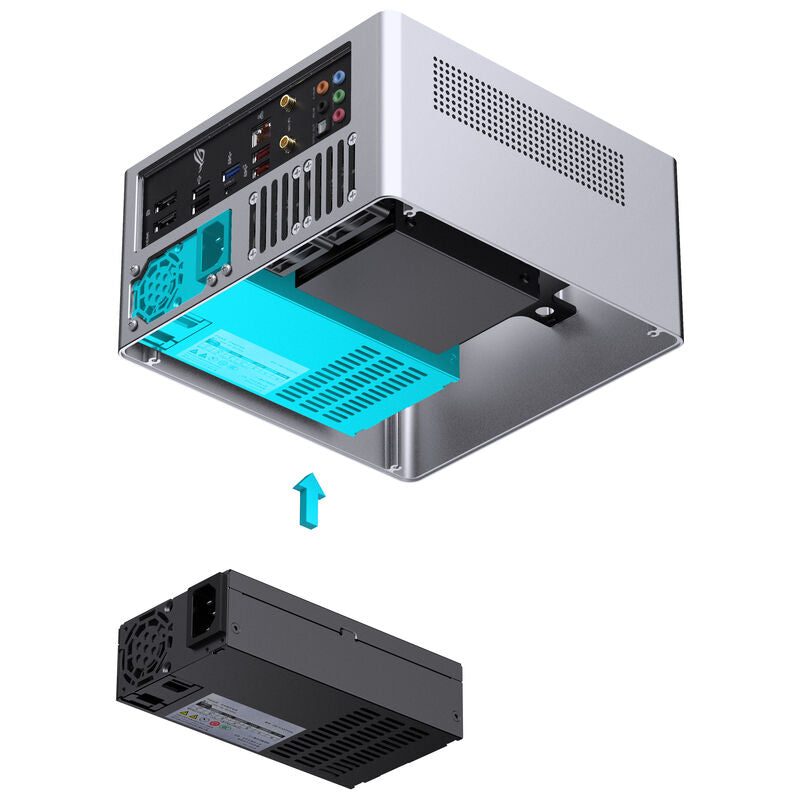 Jonsbo N10 kabinett Mini-ITX sølv aluminium pakkens innhold