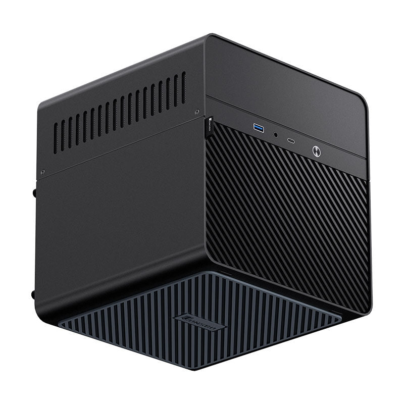 Jonsbo N2 Mini-ITX NAS kabinett svart montert i skrivebordsmiljø