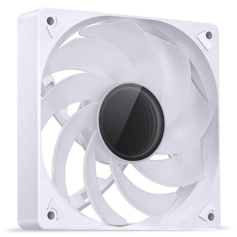 Nærbilde av viftebladene på Jonsbo SL-120 Reverse Blade PWM vifte 120 mm ARGB hvit
