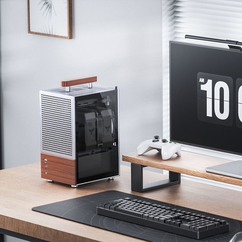 Montert Jonsbo T6 kabinett Mini-ITX herdet glass valnøtt sølv med komponenter