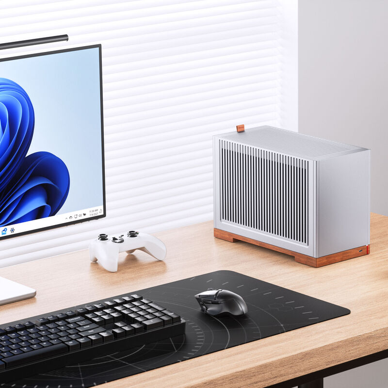 Jonsbo T9 Mini-ITX kabinett PCIe 5.0 riserkabel sølv bakside
