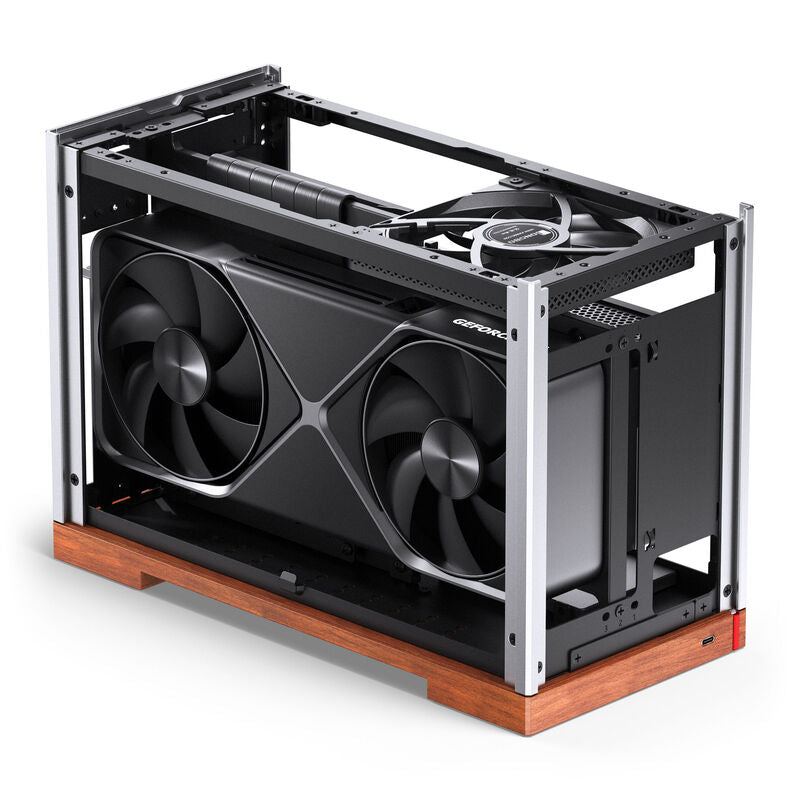 Jonsbo T9 Mini-ITX kabinett PCIe 5.0 riserkabel sølv montert med komponenter