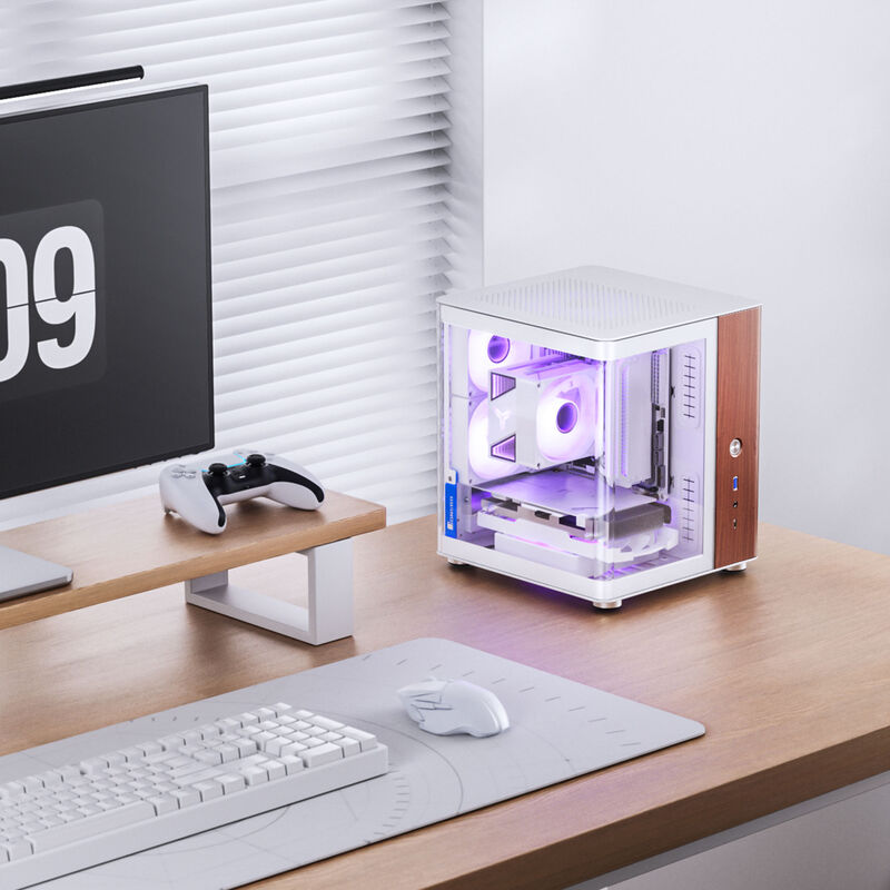 Jonsbo TK-0 kabinett minitårn Mini-ITX herdet glass hvit detalj av treapplikasjon