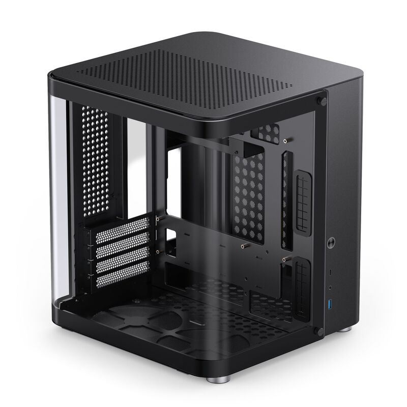 Nærbilde av herdet glass på Jonsbo TK-1 2.0 kabinett Micro-ATX svart