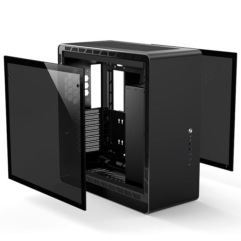 Jonsbo UMX6S E-ATX kabinett midtårn herdet glass svart åpen