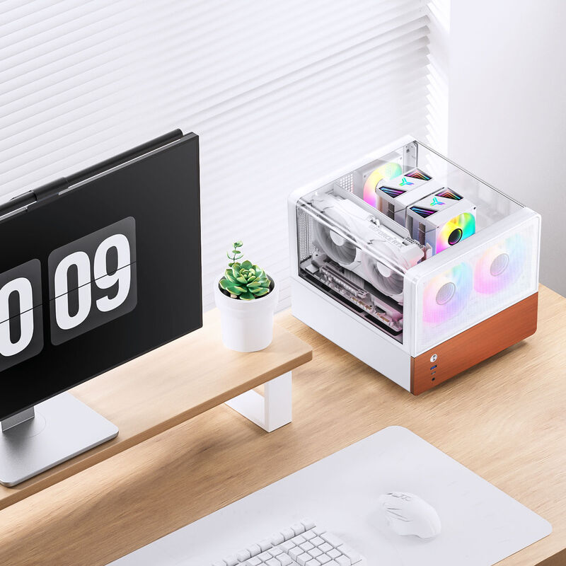 Jonsbo V12 kabinett minitårn Micro-ATX herdet glass hvit bakside