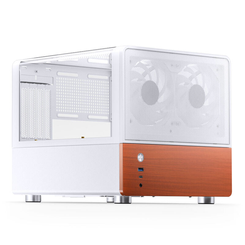 Jonsbo V12 kabinett minitårn Micro-ATX herdet glass hvit forfra