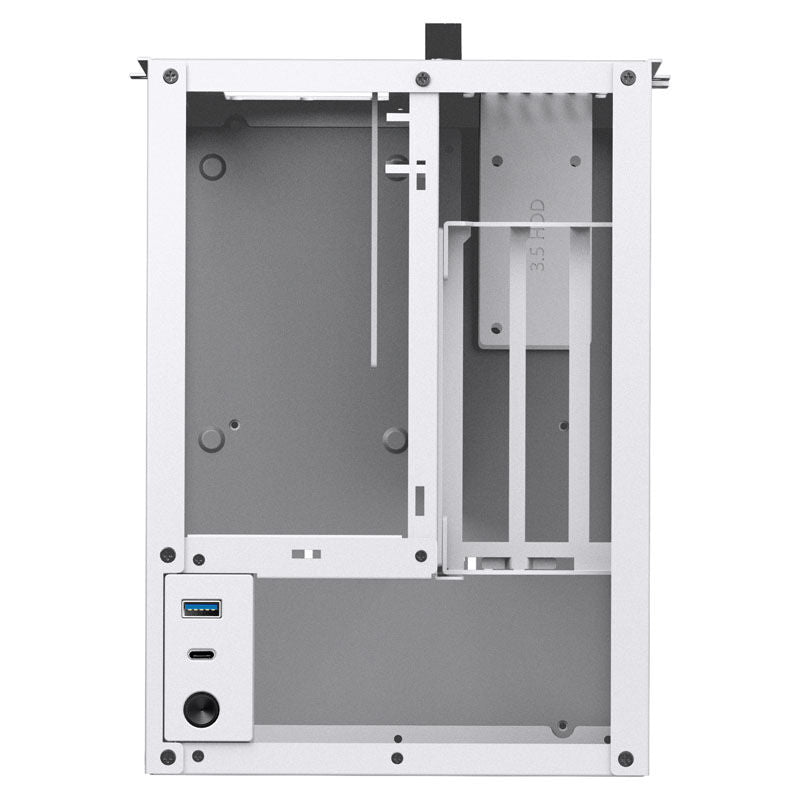 Oversikt over Jonsbo VR3 Mini-ITX kabinett PCIe 4.0 hvit med åpnet side