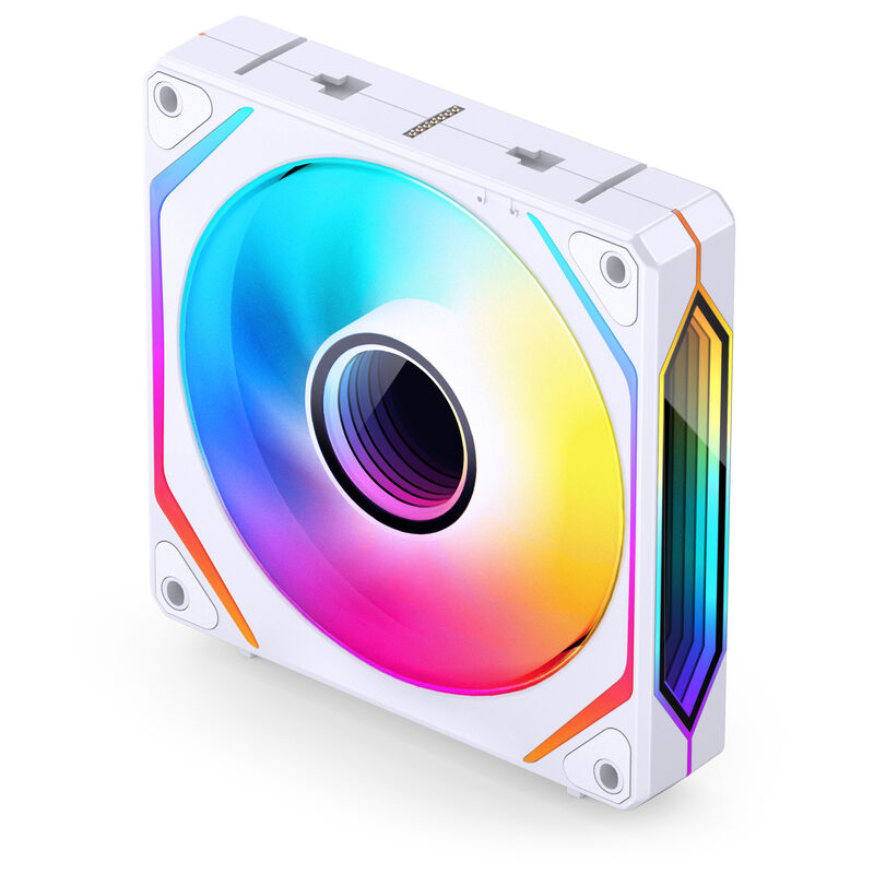 Detalj av RGB-belysning på Jonsbo ZL-120W PWM ARGB vifte 3-pack 120 mm hvit