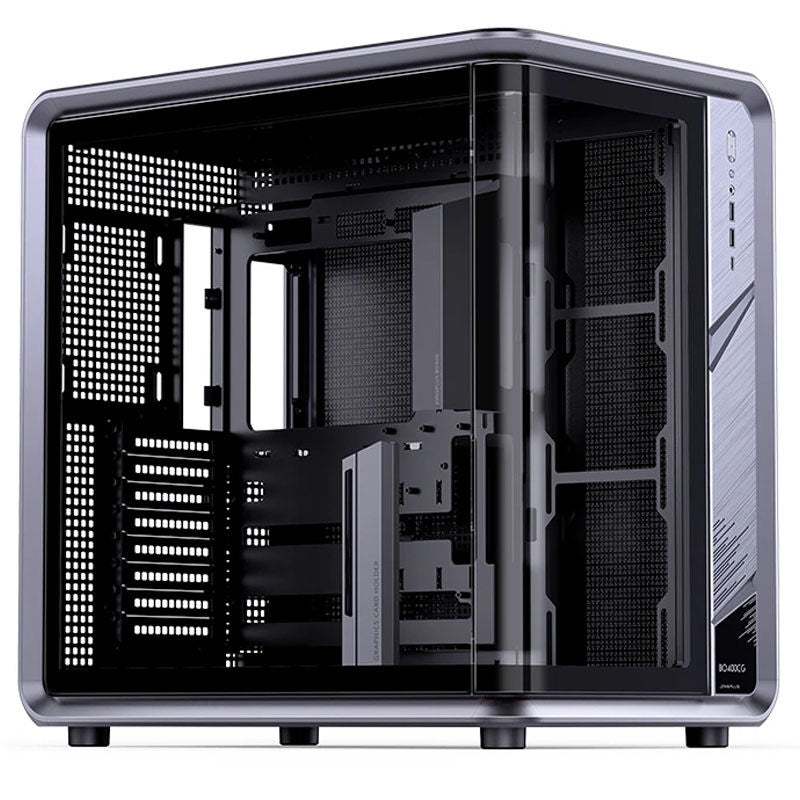 Jonsplus BO400CG kabinett midtårn ATX herdet glass grå forfra