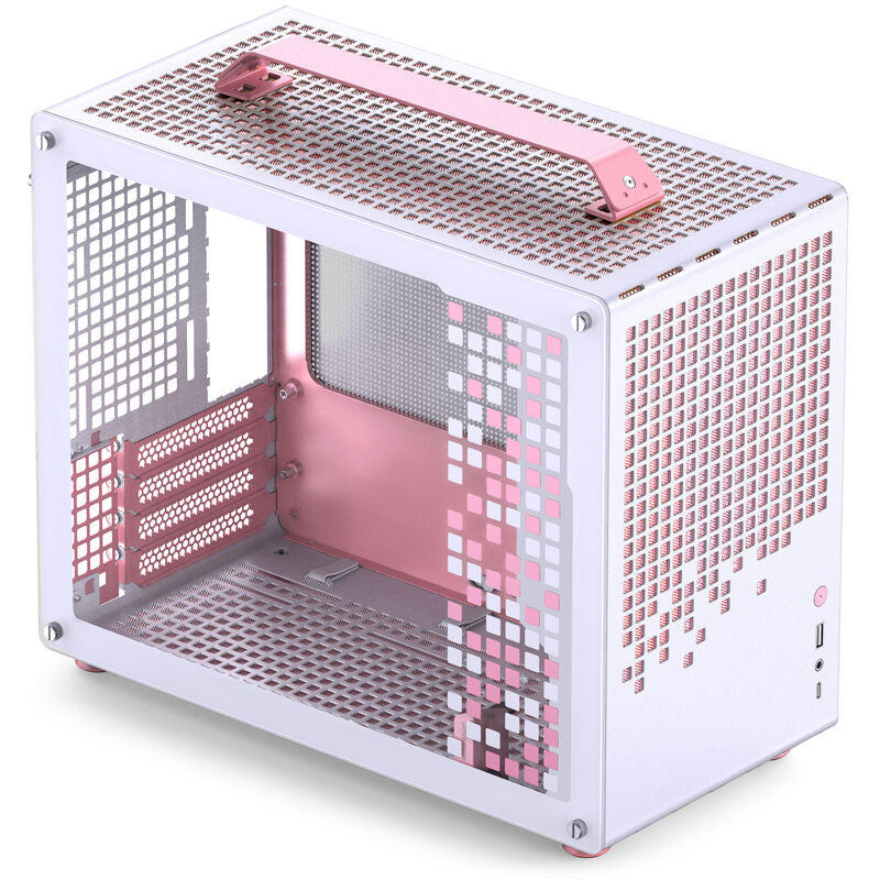 Jonsplus Z20 Micro-ATX kabinett med bærehåndtak hvit/rosa bakside