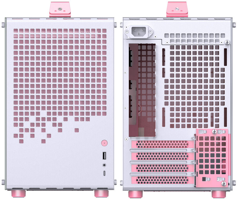 Jonsplus Z20 Micro-ATX kabinett med bærehåndtak hvit/rosa frontpanel