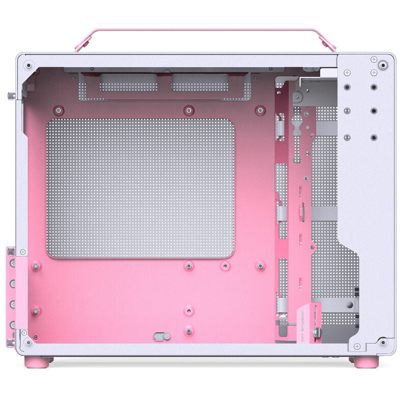 Nærbilde av bærehåndtak på Jonsplus Z20 Micro-ATX kabinett hvit/rosa