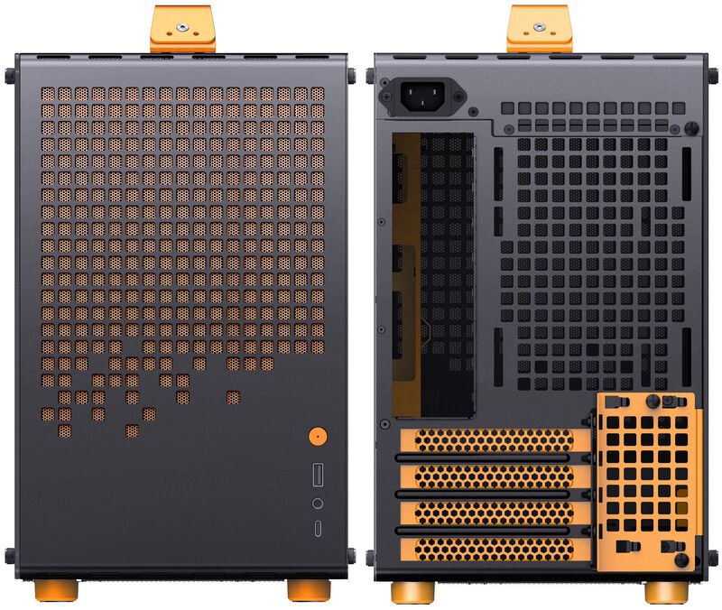 Frontpanel og I/O-porter på Jonsplus Z20 Micro-ATX kabinett svart/orange