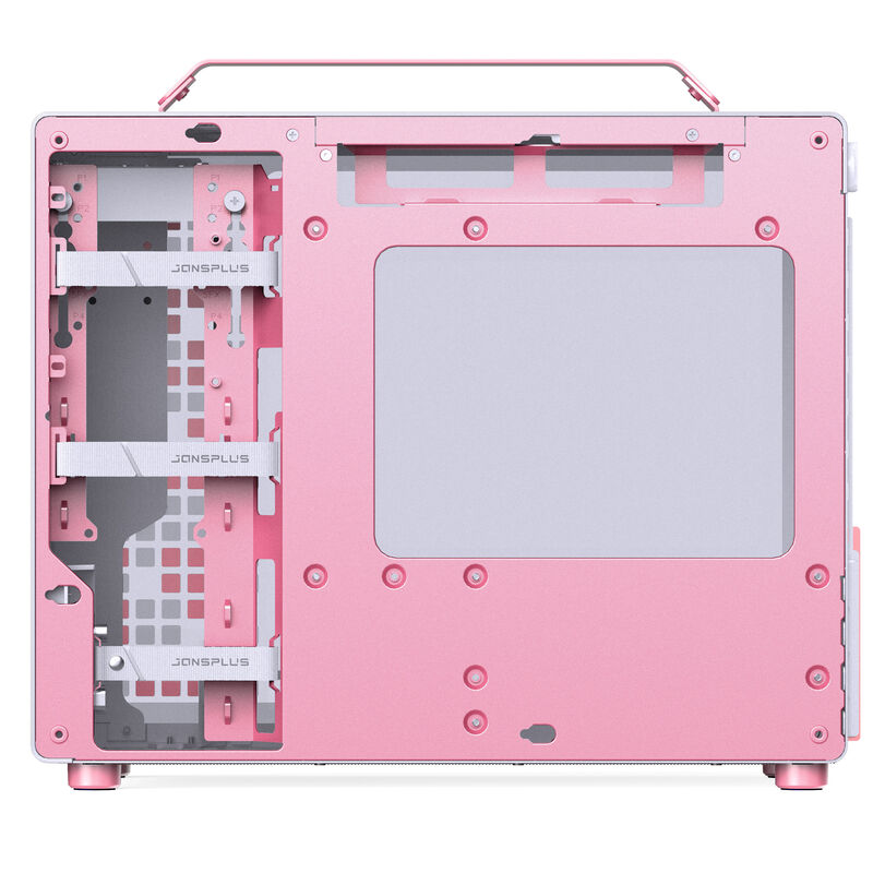 Jonsplus Z20 Micro-ATX kabinett med bærehåndtak hvit/rosa sidepanel med vindu