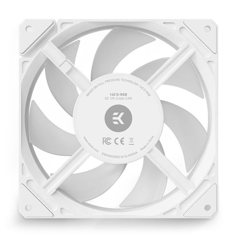 Kabeltilkobling på EK Water Blocks EK-Loop FPT 140 mm DRGB PWM vifte hvit