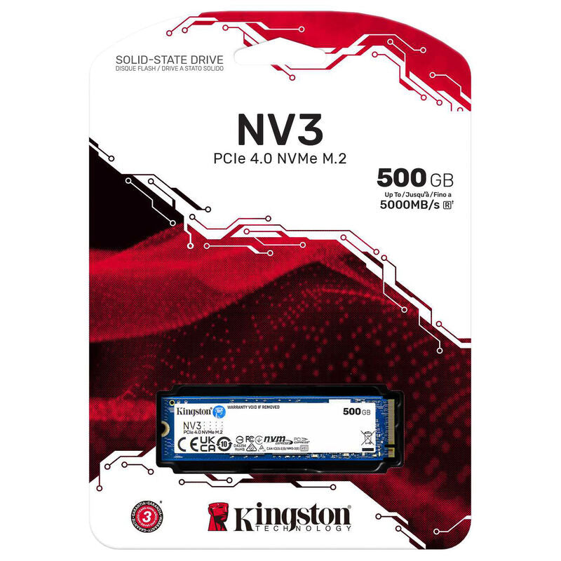 Detalj av Kingston NV3 NVMe SSD 500 GB PCIe 4.0 M.2 2280