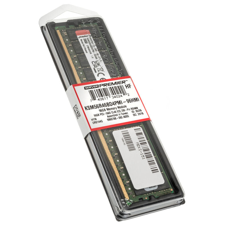 Kingston Server Premier DDR5-5600 CL46 RDIMM ECC RAM 96 GB montert i server