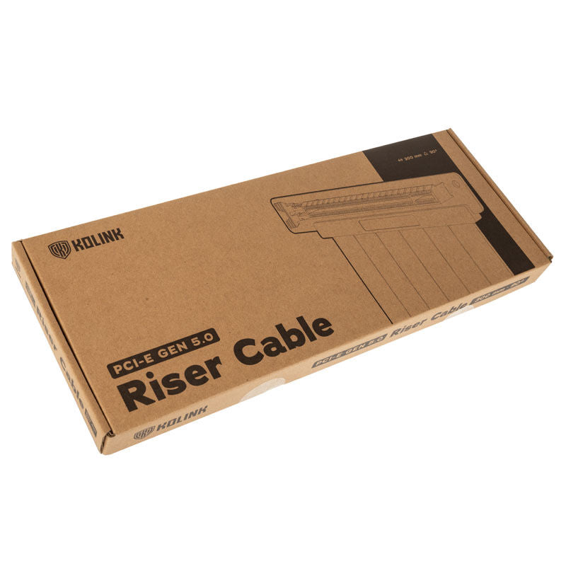 Nærbilde av kontaktdetaljer på Kolink PCIe 5.0 riserkabel 90 grader x16 svart