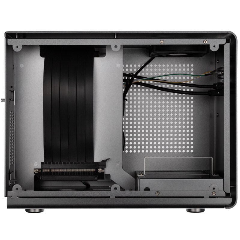 Oversikt over Kolink Rocket v2 aluminium Mini-ITX kabinett titangrå sidepanel