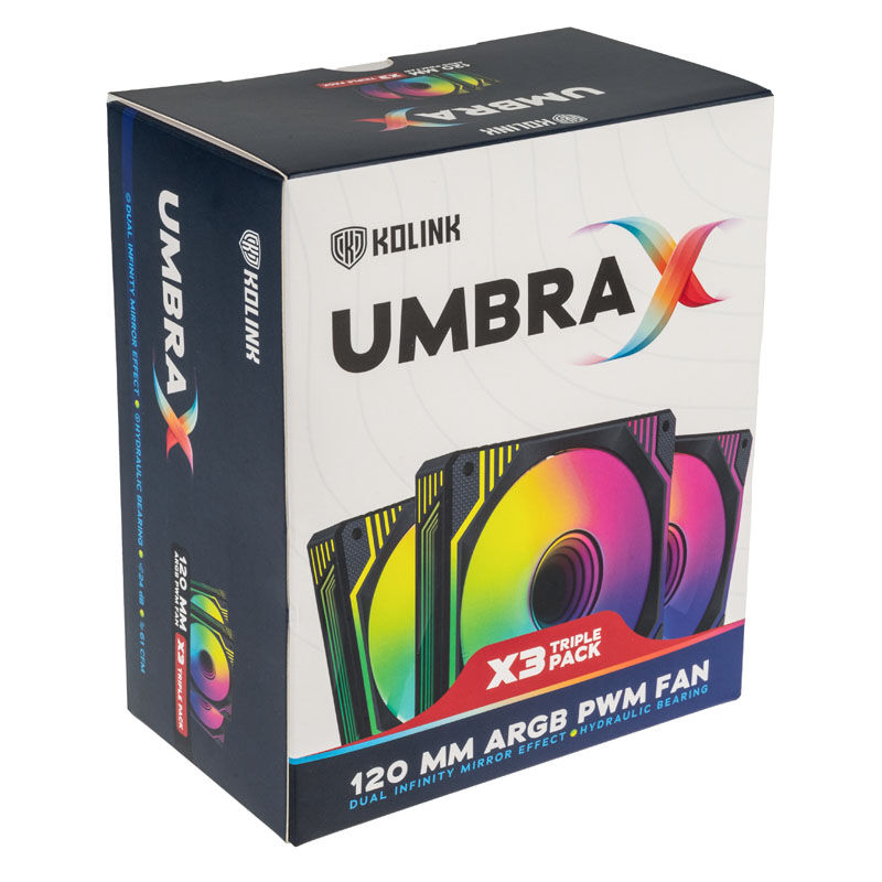 Kolink Umbra X 120 mm ARGB PWM vifte trippelpakke svart fjernkontroll