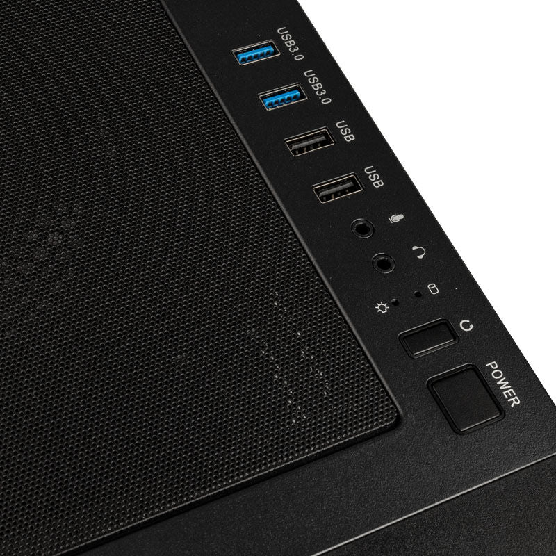 Nærbilde av 120 mm PWM-vifte i Kolink Unity Meshbay Performance kabinett