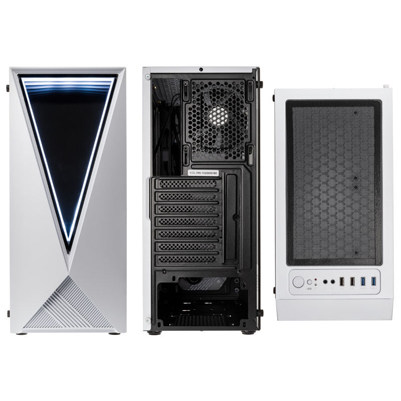 Kolink VOID RGB kabinett midtårn ATX herdet glass hvit montert med komponenter
