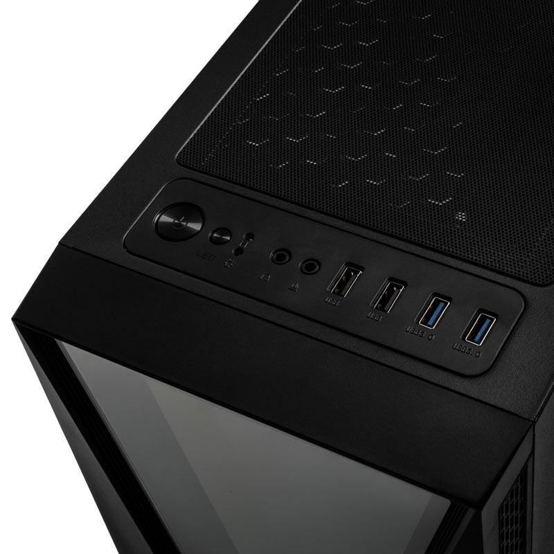Nærbilde av Kolink Void RGB kabinett med V-formet frontpanel