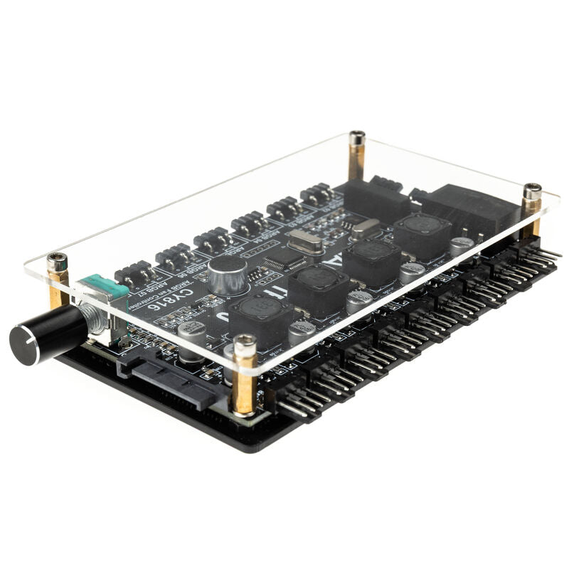 Detalj av Lamptron CY816 vifte- og ARGB-kontroller
