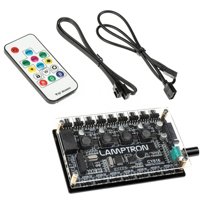 Lamptron CY816 vifte- og ARGB-kontroller montert i PC