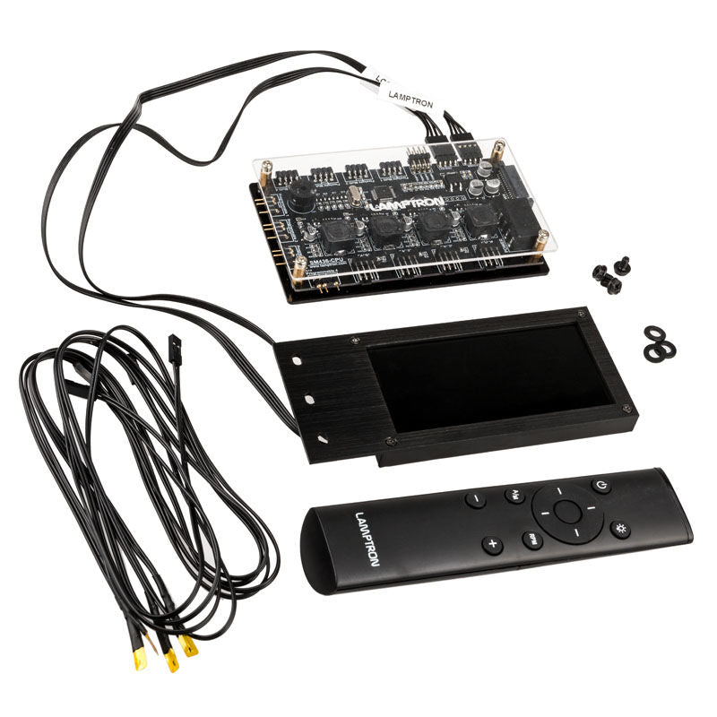 Lamptron SM436 PCI RGB vifte- og LED-kontroller svart nærbilde av LCD-display